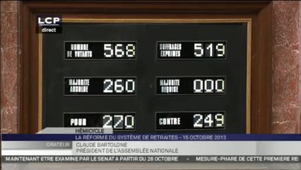 TRAVAUX ASSEMBLEE 14EME LEGISLATURE : Vote par un scrutin public du projet de loi sur la réforme des retraites.