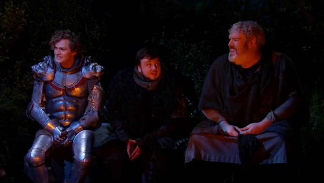 Finn Jones (Ser Loras Tyrell), John Bradley (Samwell Tarly), Kristian Nairn (Hodor) GoT Parody