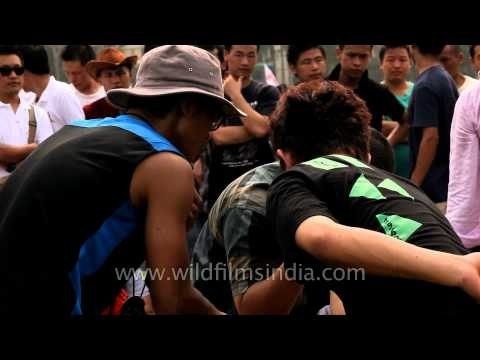 Getting ready for arm wrestling! at the 50th Naga Fes'13