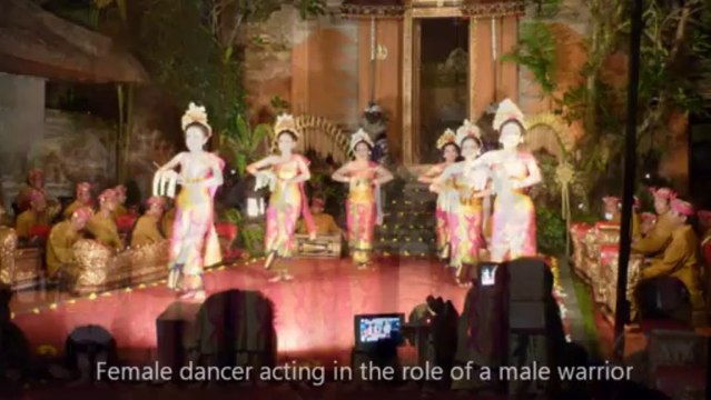Puspanjali or Gabor Welcome Dance, Throwing flowers at Ubud Palace. Bali Holidays