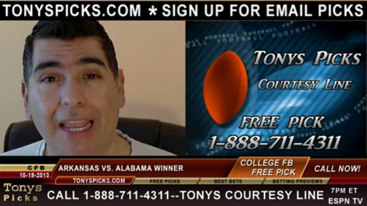 Alabama Crimson Tide vs. Arkansas Razorbacks Pick Prediction NCAA College Football Odds Preview 10-19-2013