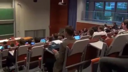 Student brings typewriter to class