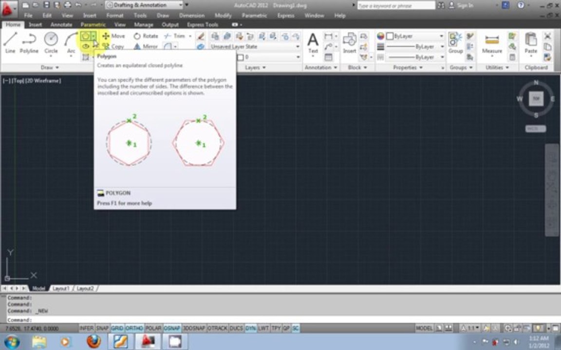 AutoCAD 2012 urdu tutorial pt6 - Polygons   Ellipses By MNRAQ