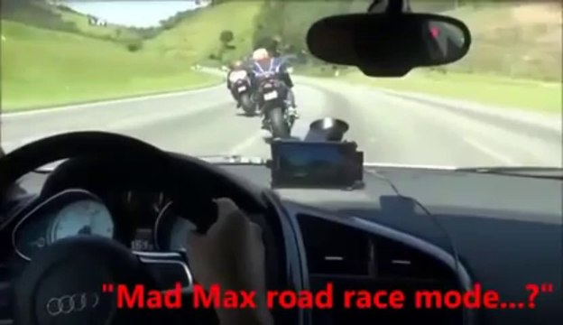 Awesome race between AUDI R8 et 2 bikers : Suzuki 1000cc and Kawasaki Ninja 1000cc!