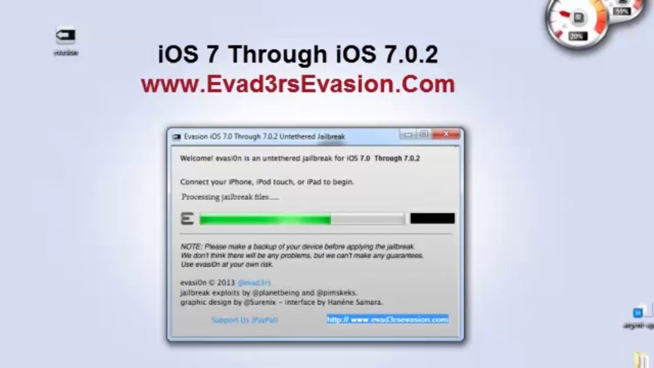 Evasion iOS 7.0 Through 7.0.2 Untethered Jailbreak - No password