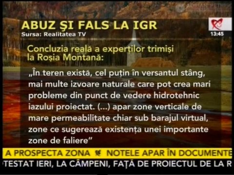 2/2: ROSIA MONTANA - AVIZ DE MEDIU ILEGAL PT RMGC – dezvaluiri la Realitatea TV