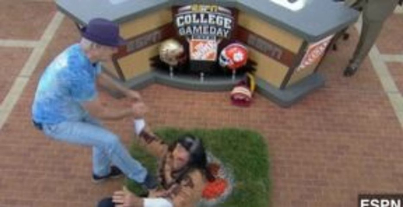Lee Corso Dresses as Indian Chief, is Tackled by Bill Murray