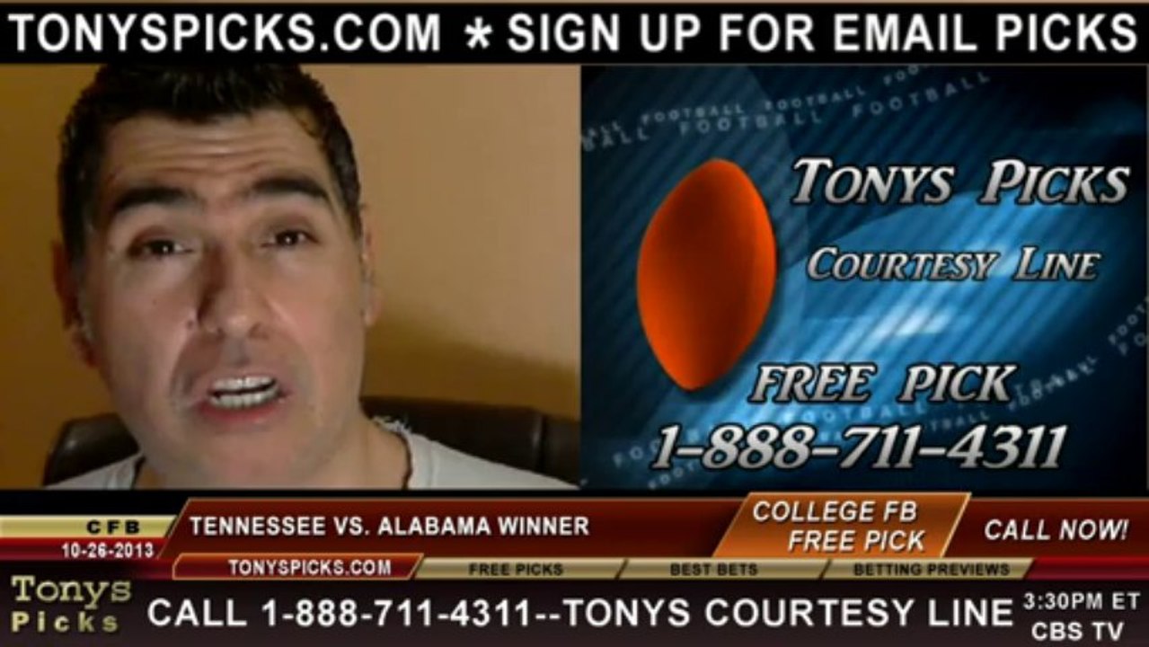 Alabama Crimson Tide vs. Tennessee Volunteers Pick Prediction NCAA College Football Odds Preview 10-26-2013