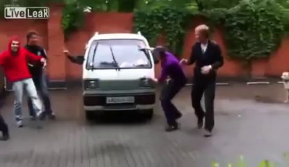 Awesome way to Park a car... need muscle to do it!