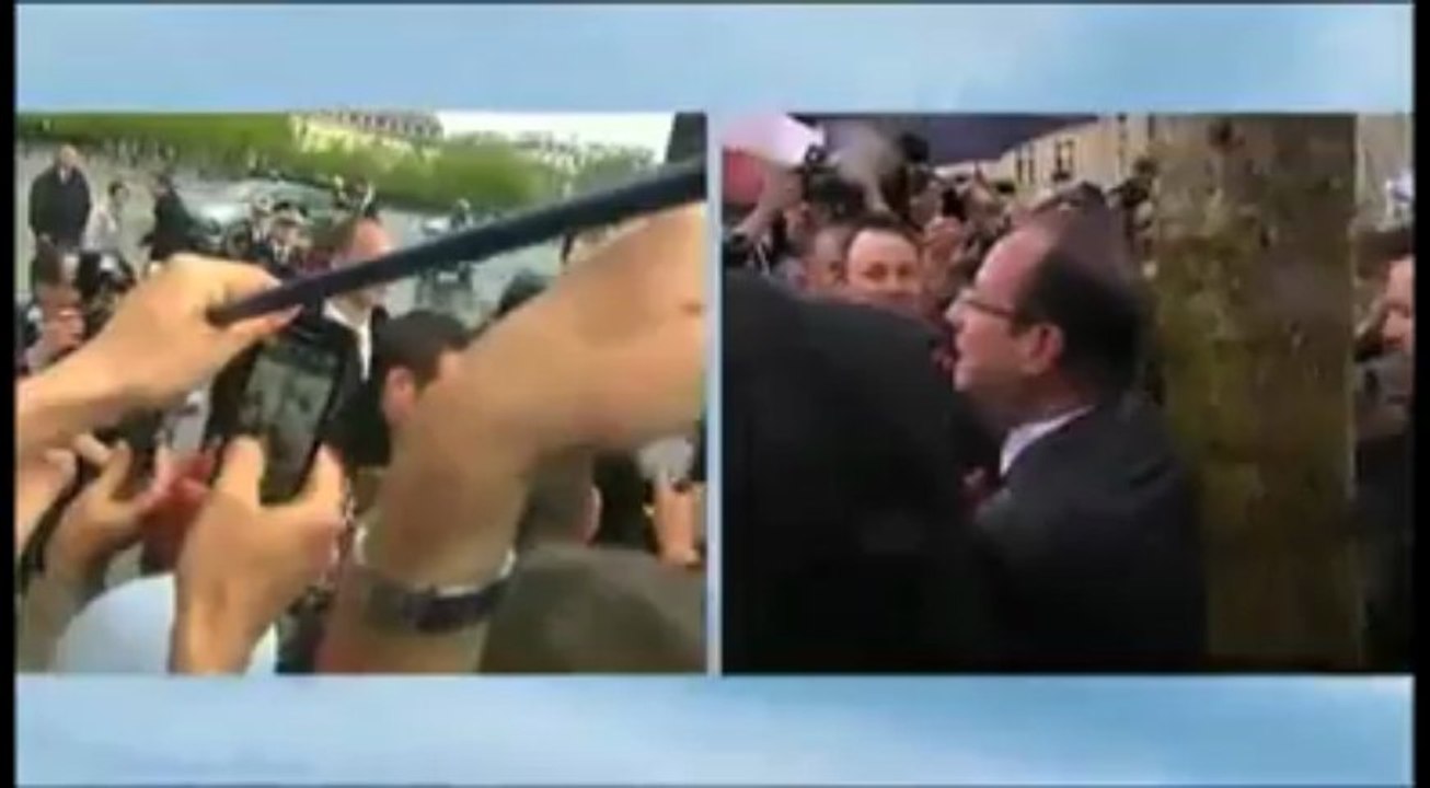Champs-Elysées. Bain de foule sous la pluie pour François Hollande
