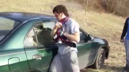 Genius Tries To Break Car Window With His Head