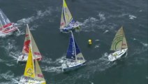 Solitaire du Figaro. Le départ de Paimpol vu d'hélicoptère