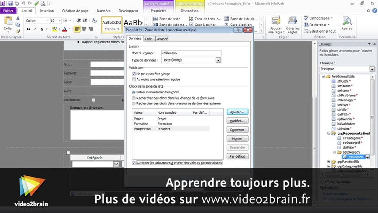 Tutoriel InfoPath 2010 : Zone de liste à sélection multiple | video2brain.com
