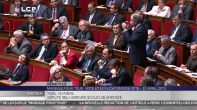 Mariage Pour Tous. Intervention de Noël Mamere à L'assemblée Nationale
