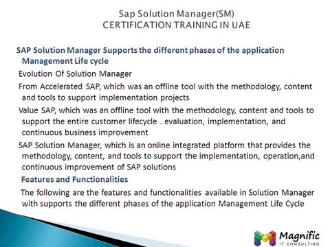 Sap Solution Manager(SM)CERTIFICATION TRAINING IN UAE@magnifictraining.com