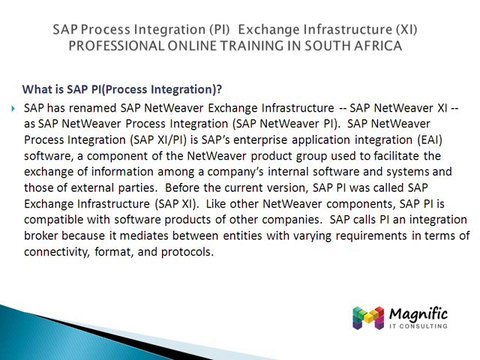 SAP Process Integration (PI) Exchange Infrastructure (XI) PROFESSIONAL ONLINE TRAINING IN SOUTH AFRICA@magnifictraining.com