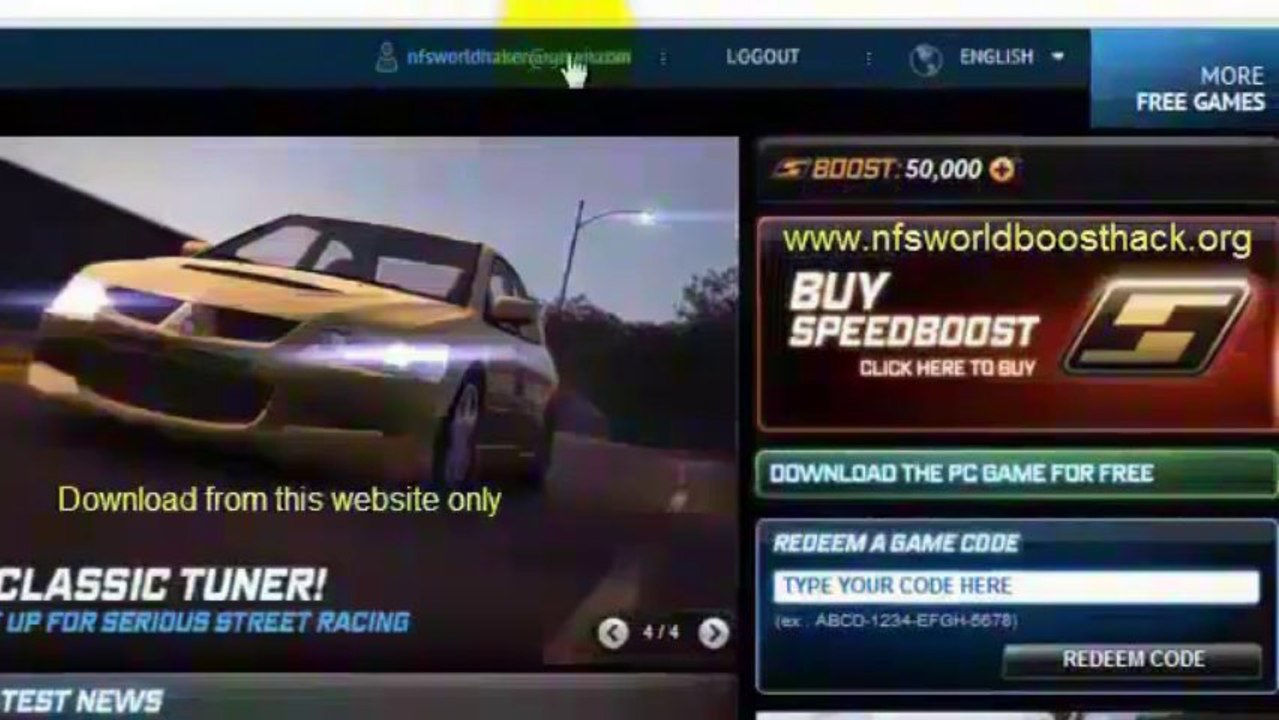 How to get free speed boost codes for nfs world HD