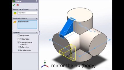 Tutorial: How to create a Tee with Ribs in SolidWorks 2013,, HD