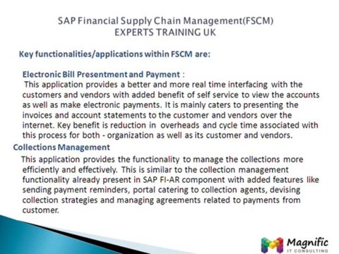 SAP Financial Supply Chain Management(FSCM) EXPERTS TRAINING UK@magnifictraining.com