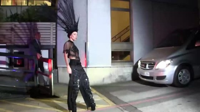 Lady Gaga Sports a Huge Peacock Feathered Hat in London