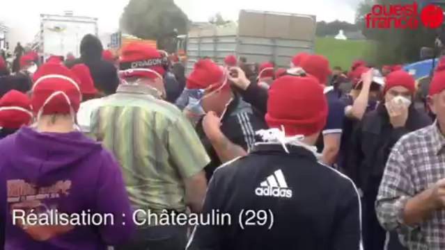 Manif anti ecotaxe - Portique de pont de buis