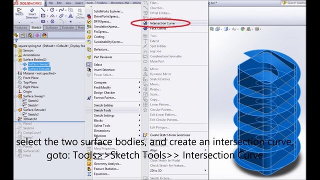Square Spring Tutorial,, SolidWorks 2013,, HD