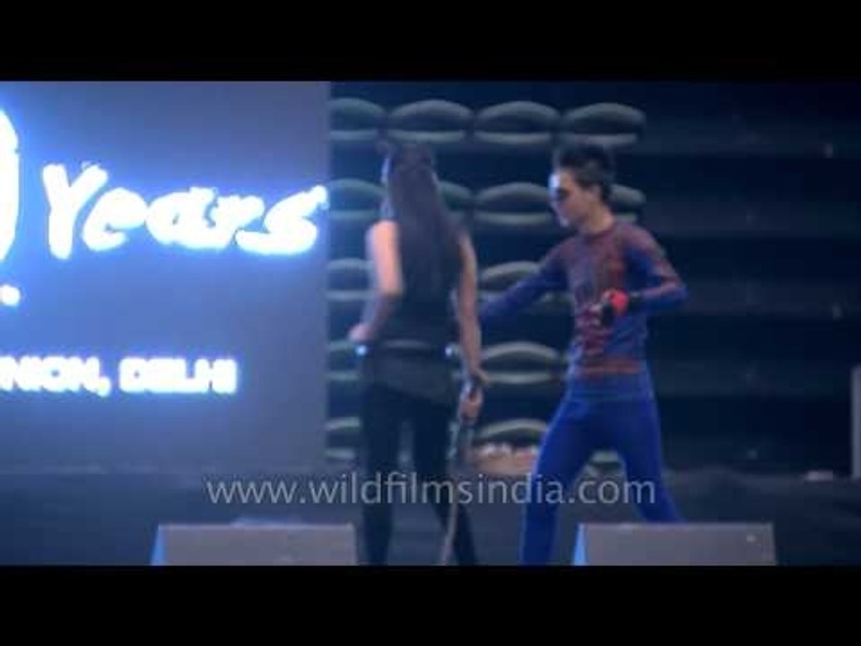 Super heroes and heroines on the ramp at "The Golden Concert"