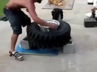 How to inflat a giant Tire in 2 seconds... Fire in the Hole!!!