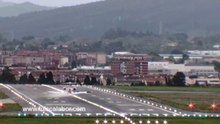 Scary Plane Landing in Bilbao,LEBB. Spain; High winds rock plane as it lands