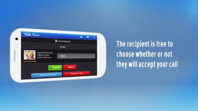 TALK PLACE APP • CALL FRIENDS OR SEARCH ( by interest, topic or theme, by category, country, age, gender ..) & FIND PEOPLE • CALL • TALK ( for free via WiFi ) with friends or even with people you do not know & 100% PROTECT PRIVACY