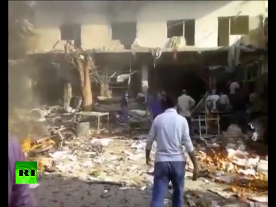 LIVE BLAST: Twin Damascus explosions caught on Syrian TV