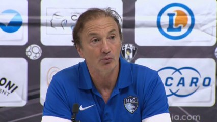 Conférence de presse CA Bastia - Havre AC (0-0) : Stéphane ROSSI (CAB) - Erick MOMBAERTS (HAC) - 2013/2014