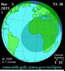 (Video) November 3 2013 hybrid solar eclipse path