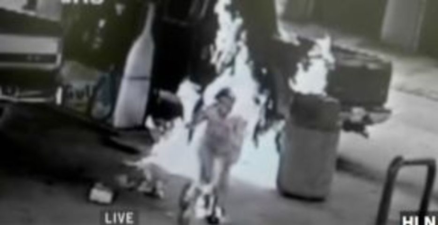 Surveillance Video Shows Man Setting Wife on Fire