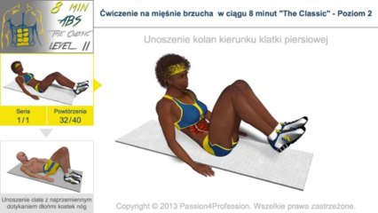Ćwiczenie na mięśnie brzucha  w ciągu 8 minut - Poziom 2