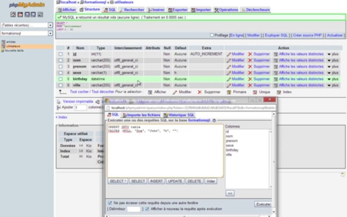 Apprendre MySQL - Insérer des données, INSERT INTO