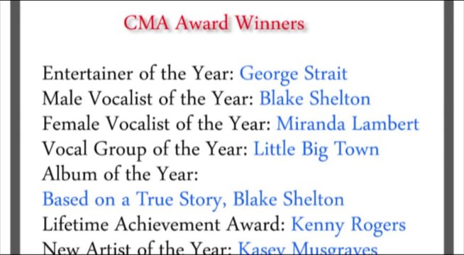 CMA Awards 2013 Winners Taylor Swift Wins Big