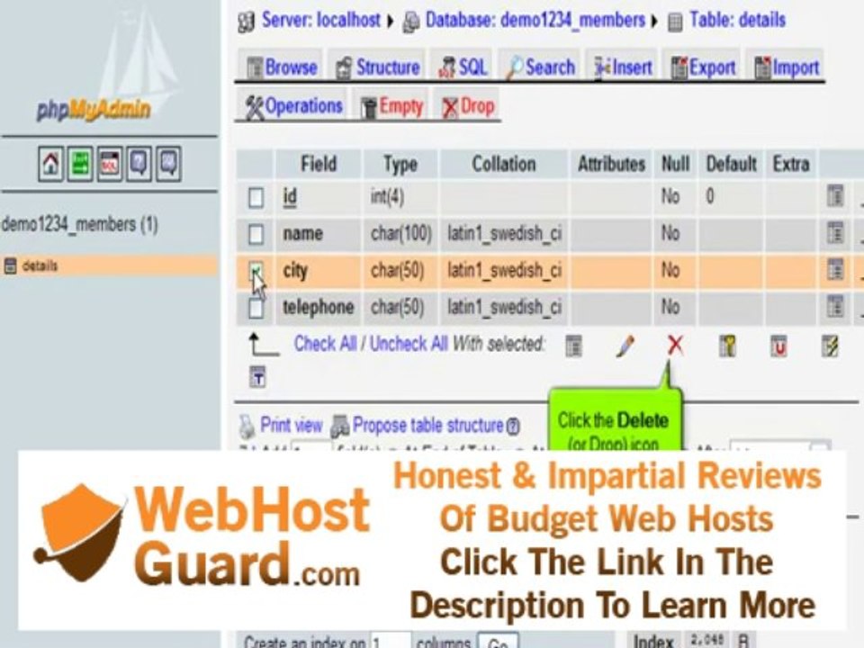 Deleting fields from database tables with phpMyAdmin | FastDot Cloud Hosting