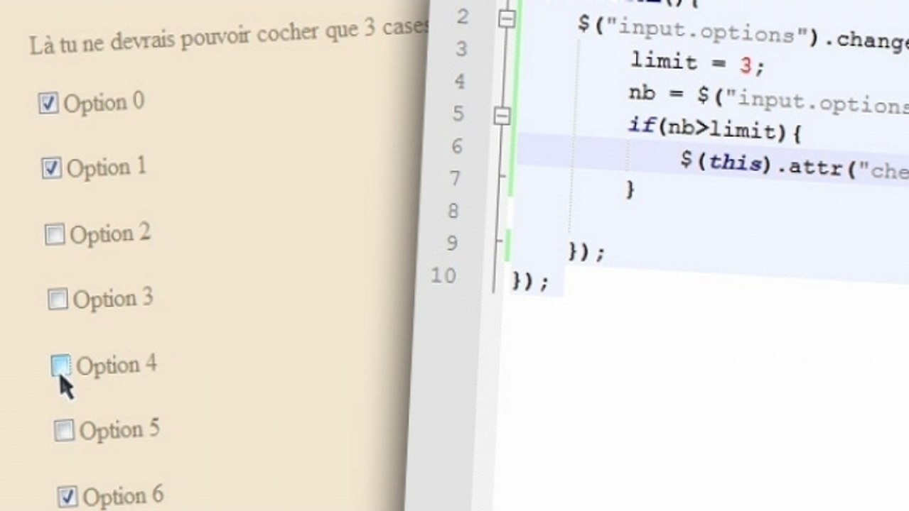 Tutoriel jQuery - Limiter le choix des checkbox