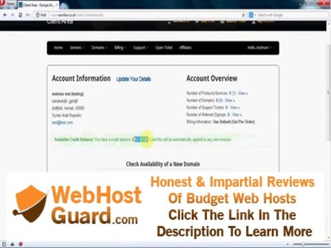 Order cPanel Hosting from Eurobia - using account balance