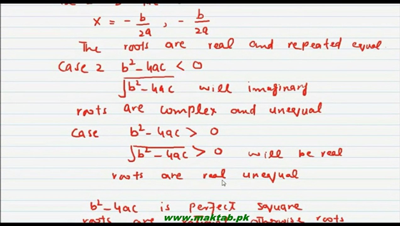 FSc Math Book1, CH 4, LEC 25: Nature of Roots of a Quadratic Equation