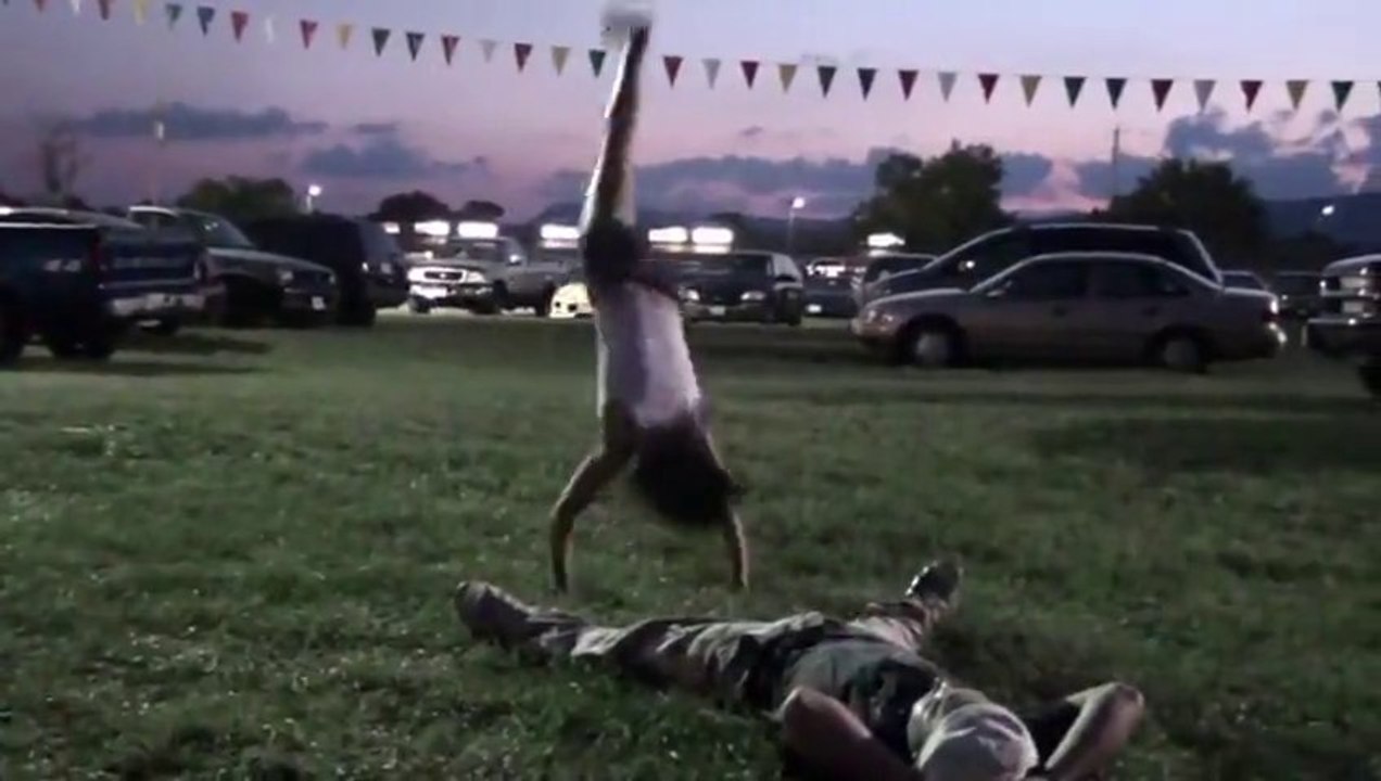 Terrible NUTSHOT : Gymnast Girl Flips On Guys Nuts