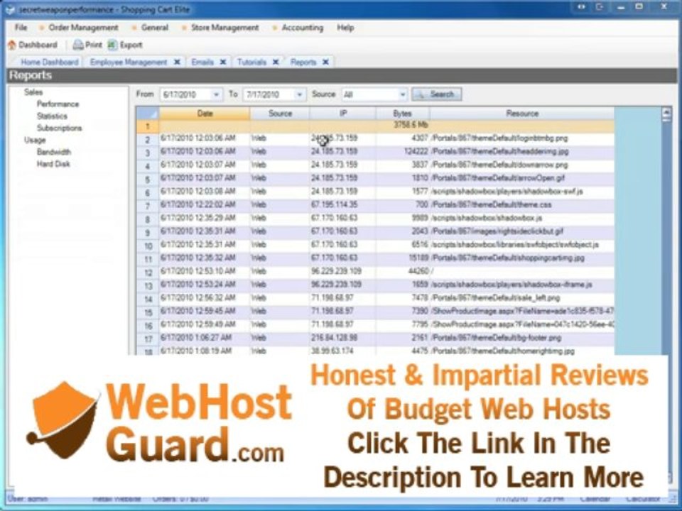 Website Bandwidth | Website Hosting Bandwidth Report - Shopping Cart Elite eCommerce Software