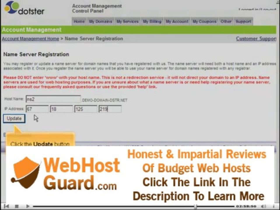 Dotster com   Registering name servers - Adult-Hosting.com