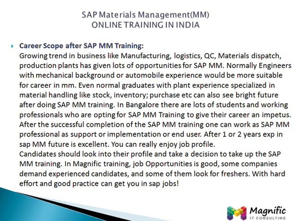 sap mm online training india by magnifictraining