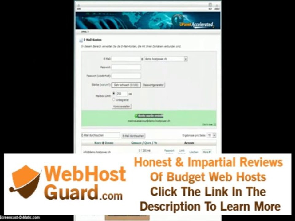 Webhosting - Hostpower - CPanel - Email Adresse einrichten