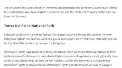 Worldwide flights - South America sights