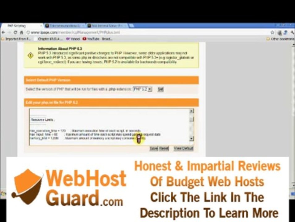 Joomla increase php memory with Ipage Web Hosting