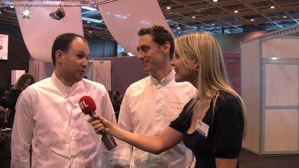 Salon du Chocolat 2013 : Claire Verneil avec Pierre Rigothier, chef exécutif, et Stéphane Tranchet, chef pâtissier, Le Baudelaire (1), Hôtel Le Burgundy, Paris