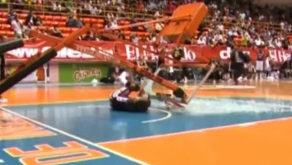 Basketball fail: Globetrotter player escapes injury